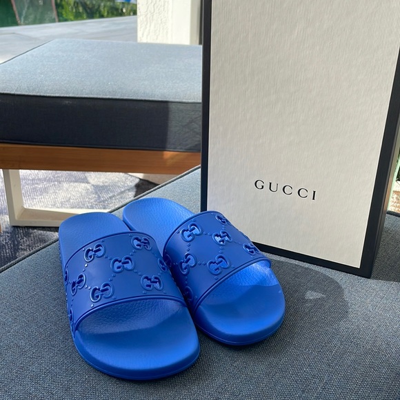Gucci Shoes | Mens Rubber Gucci Slides | Color: Blue | Size: 8 | Mizrachi's Closet